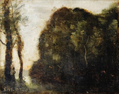 Árboles al atardecer de Jean Baptiste Camille Corot